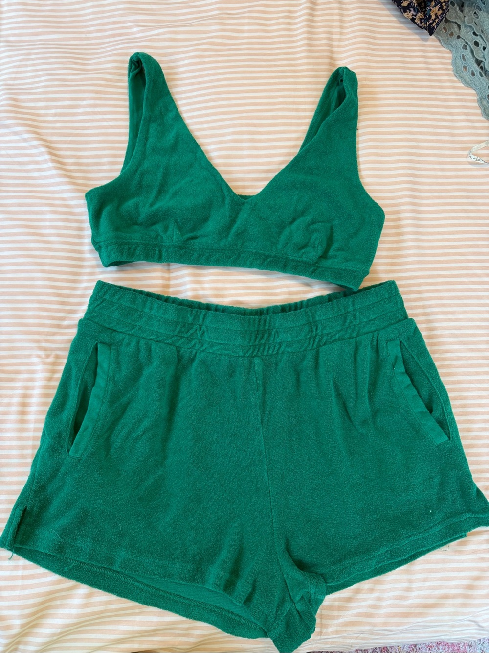 Green Terry Lounge Bralette & Shorts Set